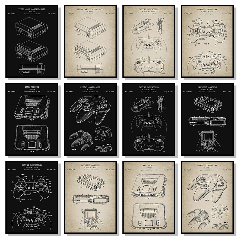 Gaming Console Picture - Vintage Game Console Blauwdruk Poster en